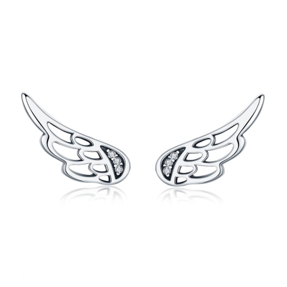 Sterling Silver Wing Earrings Simple S925 Silver Stud Earrings, Color:Silver
