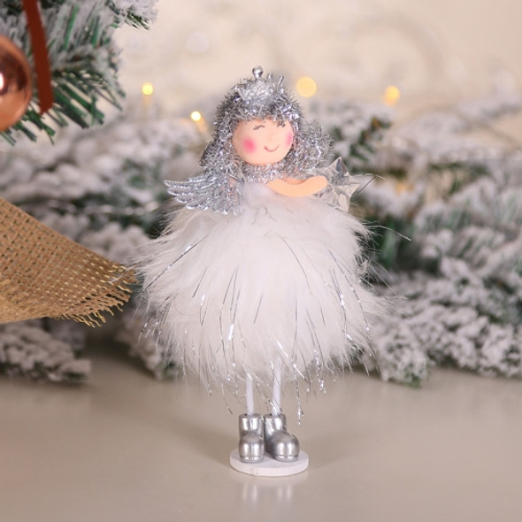 2 PCS Christmas Decorations Silver Silk Plush Standing Doll Window Snowman Decoration(TS43 Angel)