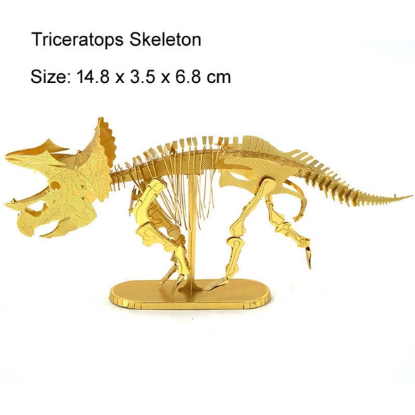 3D Metal Assembly Model DIY Puzzle Dinosaur Model, Style:Triceratops Skeleton(Gold)