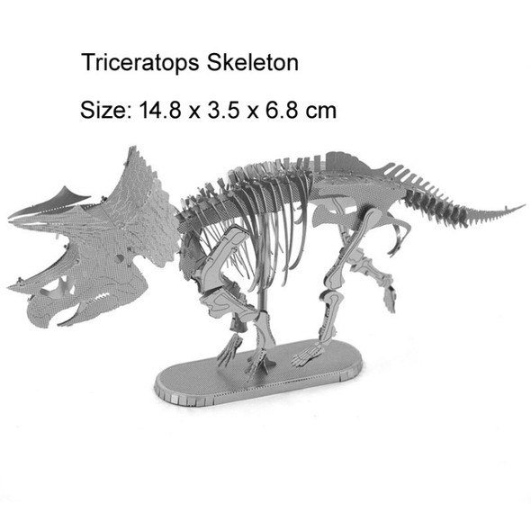 3D Metal Assembly Model DIY Puzzle Dinosaur Model, Style:Triceratops Skeleton(Silver)