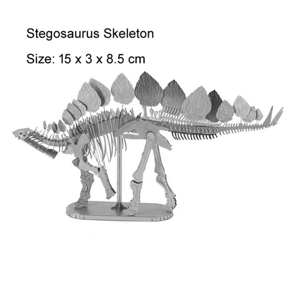 3D Metal Assembly Model DIY Puzzle Dinosaur Model, Style:Stegosaurus Skeleton(Silver)