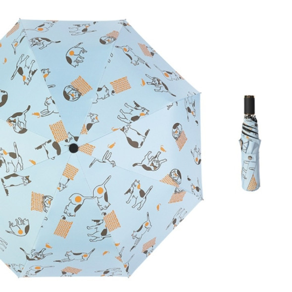 Small Fresh Sun and Rain Dual-use Folding Sunshade UV Protection Sunscreen Umbrella(Light Blue)