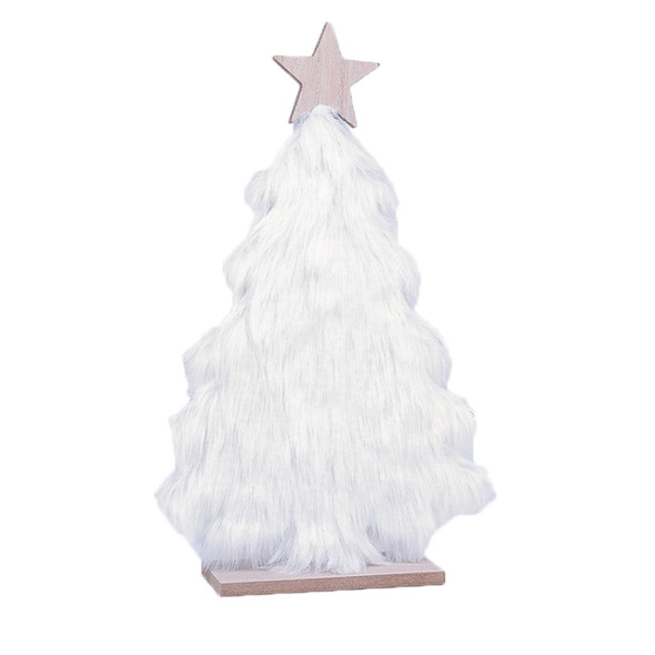 Wooden Plush Christmas Tree Shop Restaurant Christmas Decoration Tabletop Layout(White )