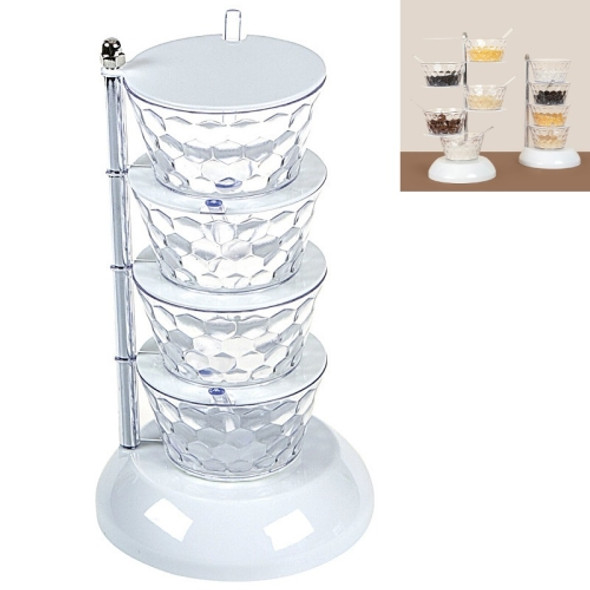Kitchenware Storage Tank 4-layer Rotatable Vertical Seasoning Box Set With Spoon(White)