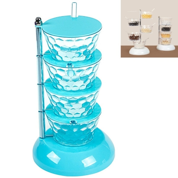 Kitchenware Storage Tank 4-layer Rotatable Vertical Seasoning Box Set With Spoon(Blue)