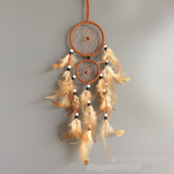 Home Decoration Retro Feather Dream Catcher Circular Feathers Wall Hanging Decor(YELLOW)