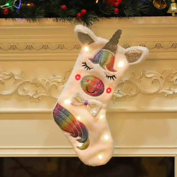 Christmas Stocking Gift Bag Unicorn Pattern Gift Bag Large Candy Bag Christmas Pendant, Specification: With Light