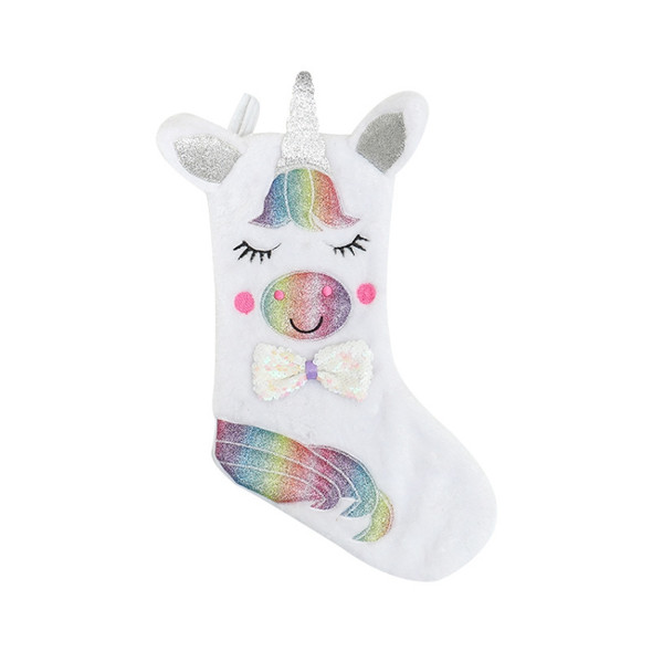 Christmas Stocking Gift Bag Unicorn Pattern Gift Bag Large Candy Bag Christmas Pendant, Specification: With Light