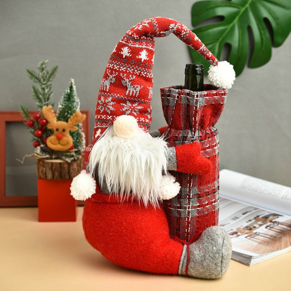 Christmas Faceless Doll Wine Bottle Cover Santa Claus Dining Table Standing Doll Wine Bottle Cover Decoration(Grey)