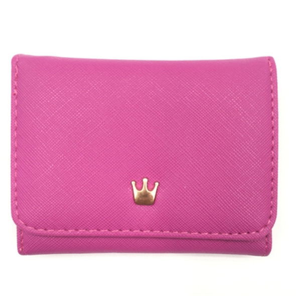 Short Mini Women Wallets Crown Decorated Fold PU Leather Coin Purse Card Holder(Deep Purple)
