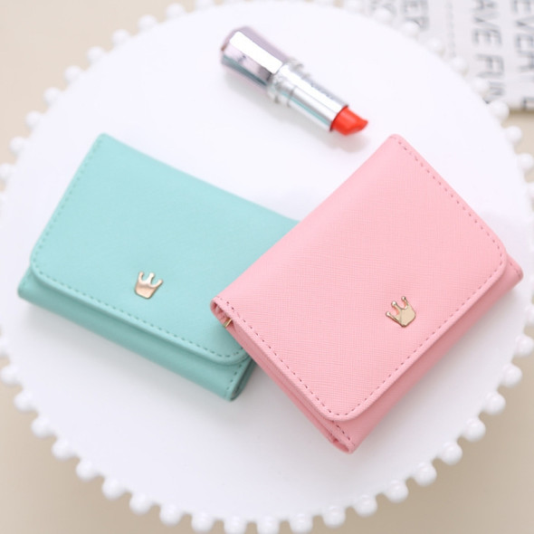 Short Mini Women Wallets Crown Decorated Fold PU Leather Coin Purse Card Holder(Pink)
