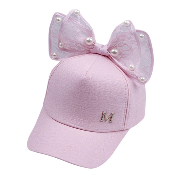 Spring Girls Pearl Lace Bow Decoration Hat Sun Hat, Size:Adults 54-60cm(Cloth Light Pink)