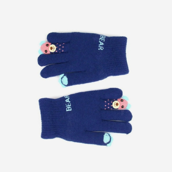 Winter Cartoon Panda Bear Claw Plus Velvet Finger Gloves Children Gloves, Size:One Size(Navy)