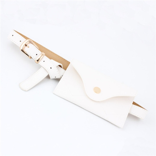 PU Leather Belt for Women, with Removable Mini Phone Bag, Size:105 x 2.4cm(White+Gold Buckle)