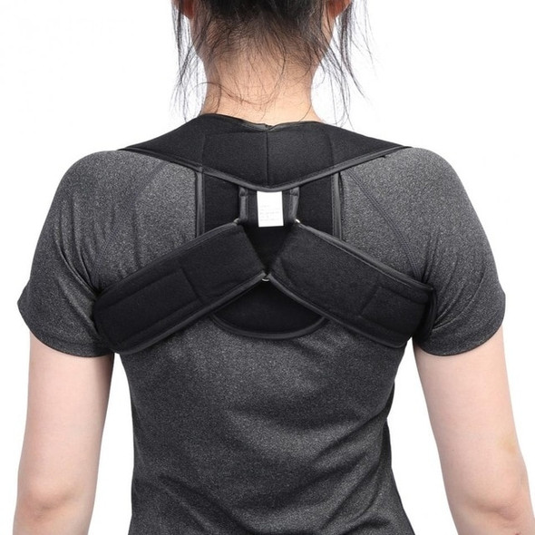 Adjustable Upper Back Shoulder Support Posture Corrector Adult Corset Spine Brace Back Belt, Size:L(Black)