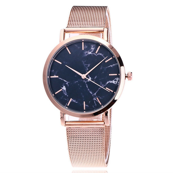 2 PCS Women Marbled Texture Mesh Belt Watch(Rose Gold)