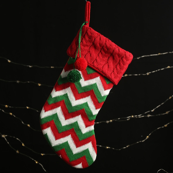 Christmas Ornaments Knitted Christmas Stockings Yarn Socks Children Gift Bag(Red White and Green Stripes)