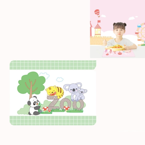 Children Food-grade Silicone Cartoon Cute Table Mat Oil-proof and Heat-proof Household Heat Insulation Mat(Zoo)