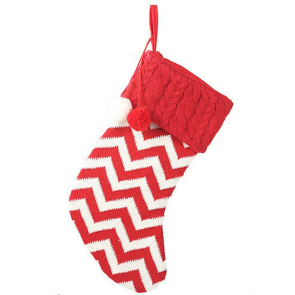 Christmas Ornaments Knitted Christmas Stockings Yarn Socks Children Gift Bag(Red and White Stripes)