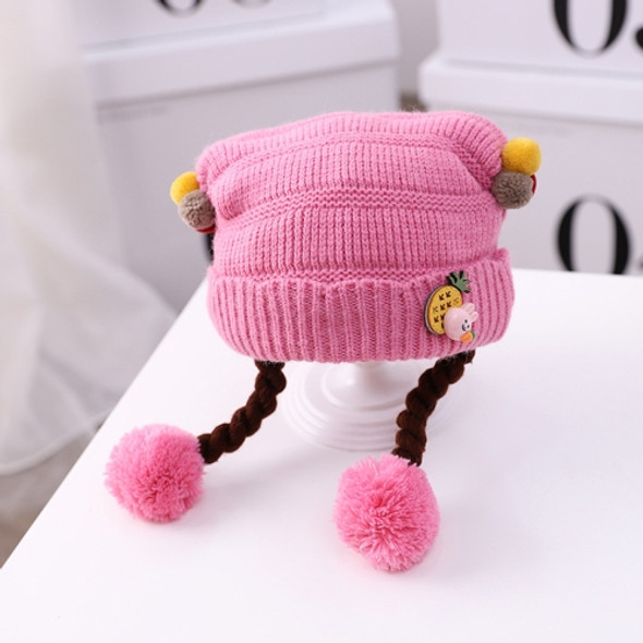 MZ9932 Cartoon Three-dimensional Pineapple Rabbit Autumn and Winter Baby Hat Cotton Warm Knitted Woolen Hat with Double Braid, Size: Free Size(Rose Red)