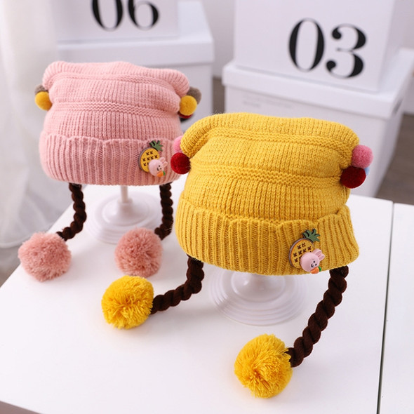 MZ9932 Cartoon Three-dimensional Pineapple Rabbit Autumn and Winter Baby Hat Cotton Warm Knitted Woolen Hat with Double Braid, Size: Free Size(Yellow)