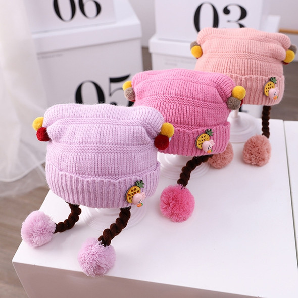 MZ9932 Cartoon Three-dimensional Pineapple Rabbit Autumn and Winter Baby Hat Cotton Warm Knitted Woolen Hat with Double Braid, Size: Free Size(Light Purple)