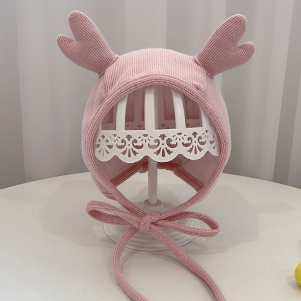 MZ9853 Baby Cartoon Animal Ears Shape Skullcap Cotton Keep Warm and Windproof Hat, Size: Suitable for 0-12 Months, Style:Antlers(Pink)