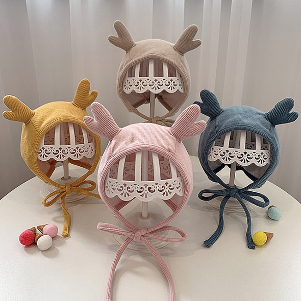 MZ9853 Baby Cartoon Animal Ears Shape Skullcap Cotton Keep Warm and Windproof Hat, Size: Suitable for 0-12 Months, Style:Antlers(Pink)