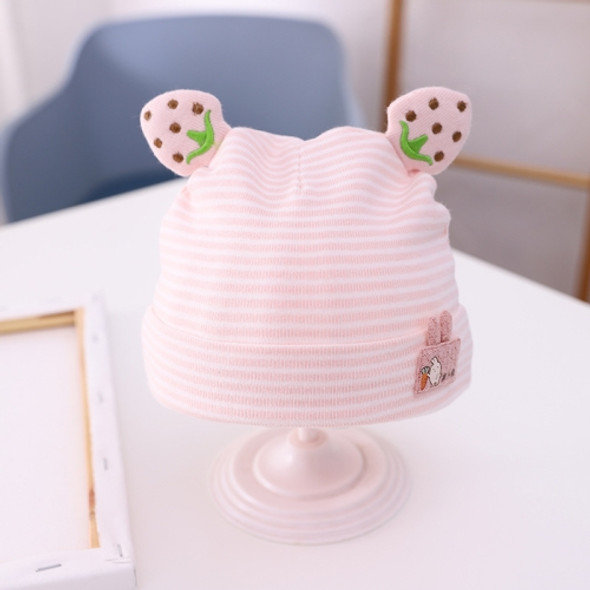 MZ9689 Cartoon Three-dimensional Strawberry Baby Skullcap Autumn Baby Striped Cotton Hat, Size: Cap Width About 17cm(Pink)