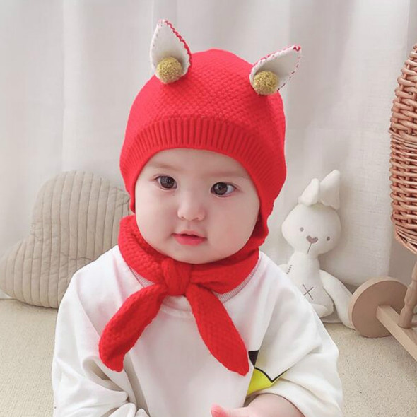 MZ9959 2 in 1 Knitted Ear Woolen Cap Winter Children Hat + Scarf Set, Size: Suitable for 3-12 Months Baby(Red)