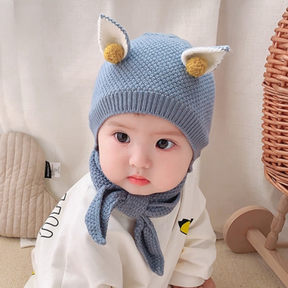 MZ9959 2 in 1 Knitted Ear Woolen Cap Winter Children Hat + Scarf Set, Size: Suitable for 3-12 Months Baby(Blue)