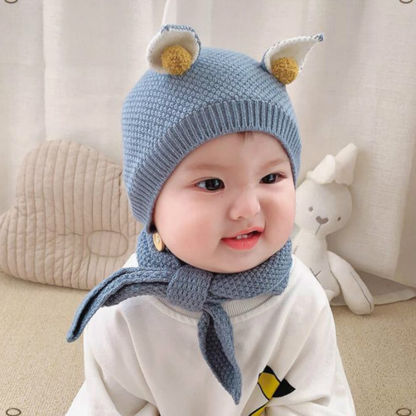MZ9959 2 in 1 Knitted Ear Woolen Cap Winter Children Hat + Scarf Set, Size: Suitable for 3-12 Months Baby(Blue)