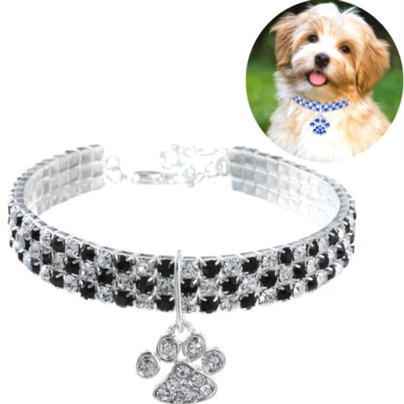 2 PCS Pet Collar Diamond Elastic Cat And Dog Necklace Jewelry, Size:L(Black White)
