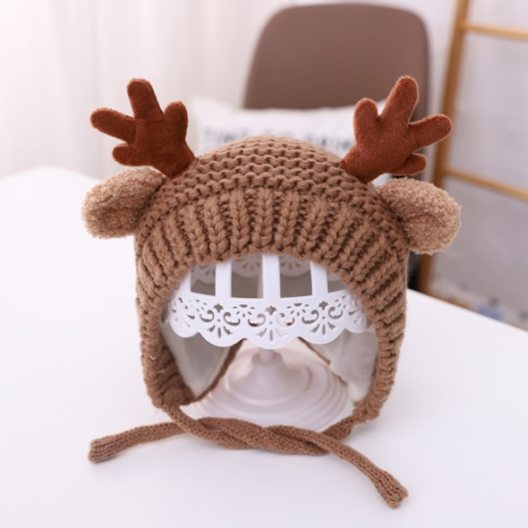 MZ9789 Little Antlers Baby Knitted Hat Baby Wool Warm Hat, Size: Around 46-48cm(Brown)