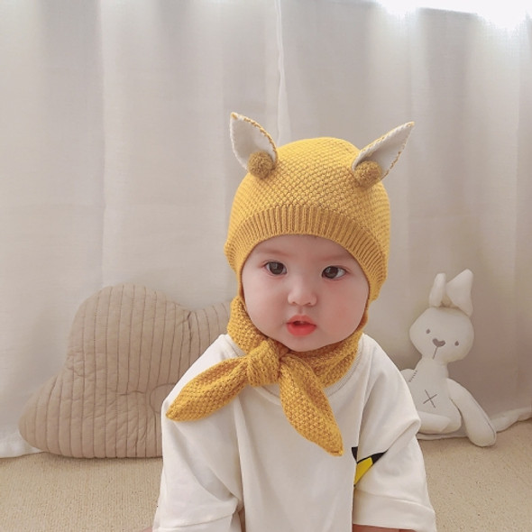 MZ9959 2 in 1 Knitted Ear Woolen Cap Winter Children Hat + Scarf Set, Size: Suitable for 3-12 Months Baby(Yellow)