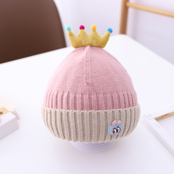 C0041 Cartoon Crown Winter Hat Baby Knitted Hat, Size: Suitable for Children About 1-4 Years Old(Pink)