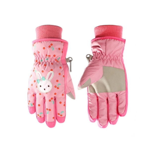 Cartoon Bow Rabbit Pattern Children Ski Gloves Windproof Waterproof Warm Cotton Gloves, Colour: Pink(S)