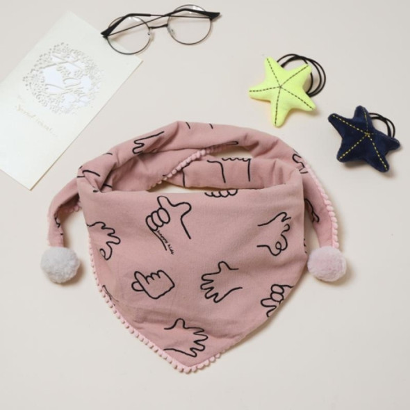 Autumn And Winter Boys And Girls Cotton Lace Edge Wild Warm Triangle Scarf With Fur Balls, Length (CM): 80-100cm(Pink Palm)
