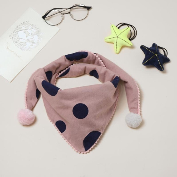 Autumn And Winter Boys And Girls Cotton Lace Edge Wild Warm Triangle Scarf With Fur Balls, Length (CM): 80-100cm(Pink Dots)