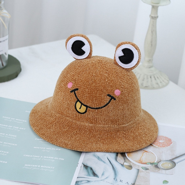 Cartoon Animal Shape Children Hat Autumn and Winter Chenille Knitted Hat Baby Outing Visor Hat, Size: One Size(Khaki Frog)