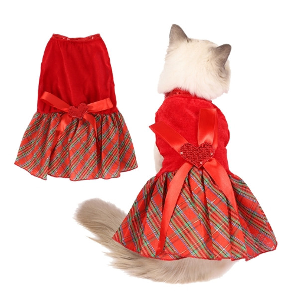 Christmas Pet Dog Plaid Butterfly Skirt, Size: M(Red)