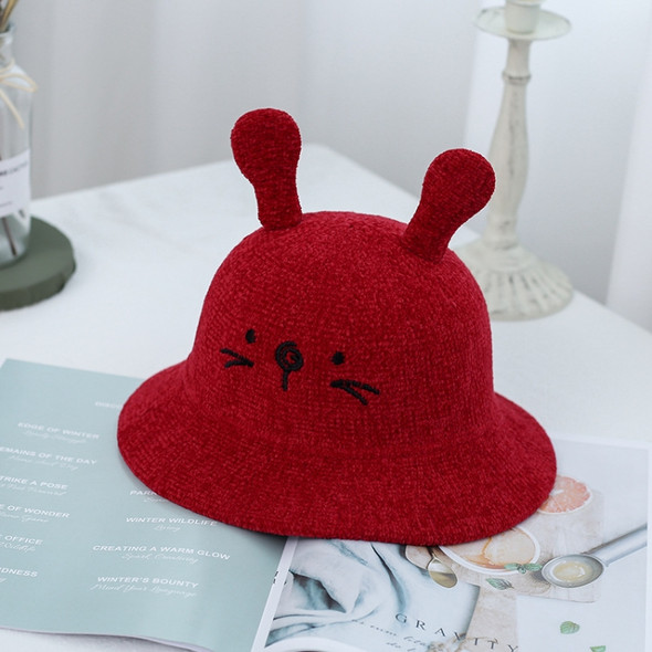 Cartoon Animal Shape Children Hat Autumn and Winter Chenille Knitted Hat Baby Outing Visor Hat, Size: One Size(Wine Red Cat)