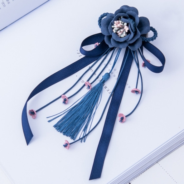 3 PCS Ancient Style Hair Accessories Tassels Streamers Hairpins Hair Accessories Handmade Flowers Headdress(Navy Blue)