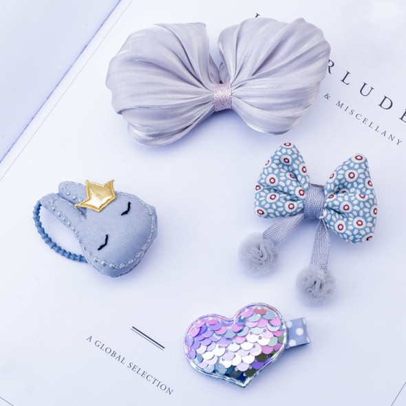 Bowknot Hairpin Sequins Love Hairpin Combo Set Children Hair Accessories Set(Gray)