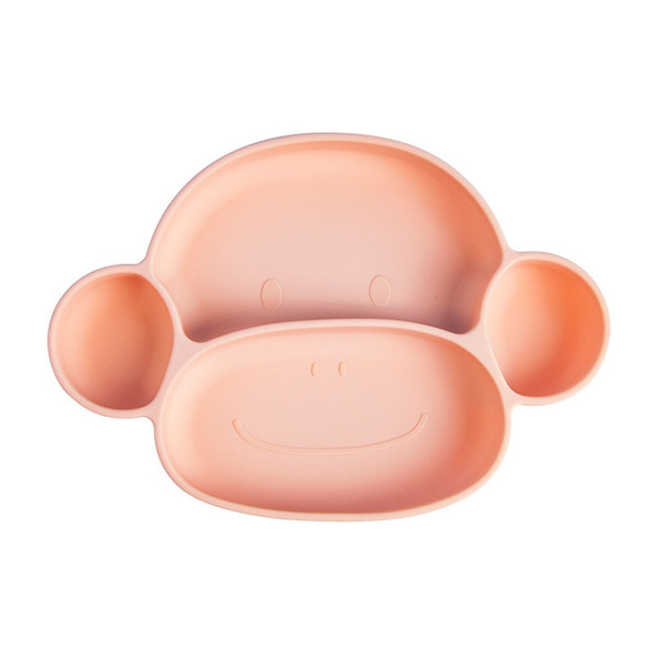 Silicone Dinner Plate Baby Food Supplement Suction Cup Bowl Separation Integrated Anti-Fall Cartoon Children Tableware(Pink)