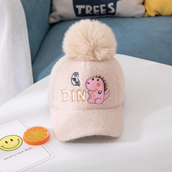 C0137 Children Cartoon Dinosaur Embroidery Pattern Peaked Caps Winter Baby Baseball Hats, Size: Suitable for Children Aged 2-6(Beige)