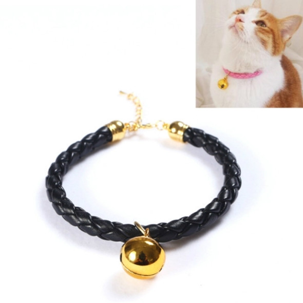 4 PCS Prepared PU Leather Adjustable Pet Bell Collar Cat Dog Rabbit Simple Collar Necklace, Size:M 25-30cm(Black)