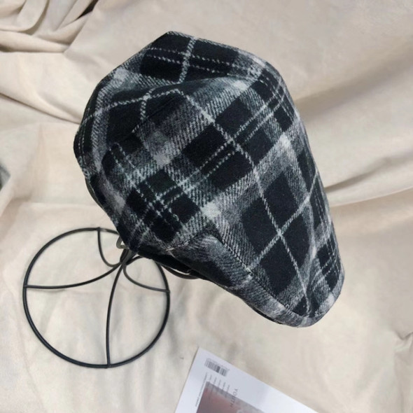 Lattice Retro Reverse Wearing Beret Female Autumn And Winter Painter Hat, Size: M (56-58cm)(Black)