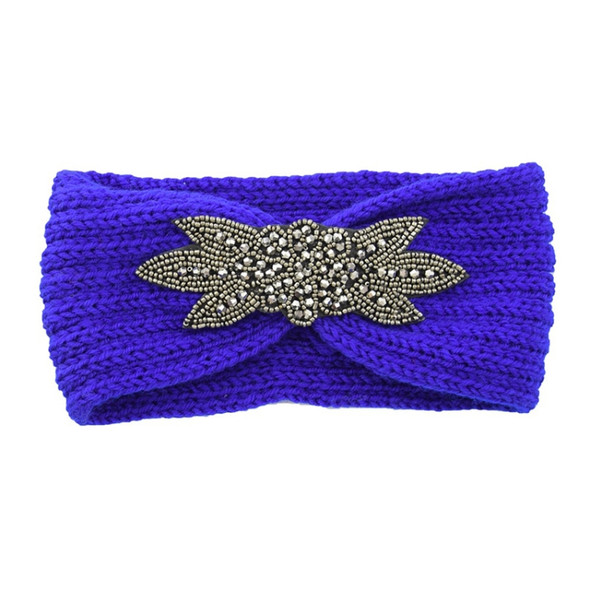 2 PCS Diamond Six-leaf Gem Knitting Wool Hair Band Sports Manual Head Warm Hair Band(Sapphire blue)