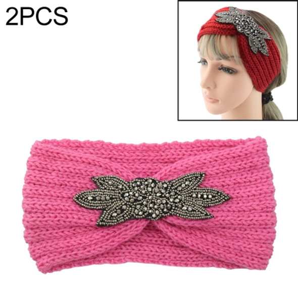 2 PCS Diamond Six-leaf Gem Knitting Wool Hair Band Sports Manual Head Warm Hair Band(Pinkish)